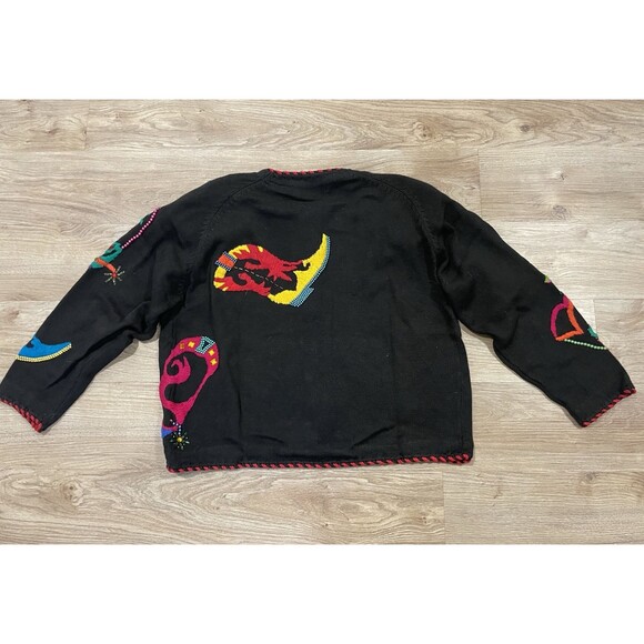 Michael Simon Western Cowboy Boots Ugly Sweater Neon Pop Art Sz 1 Sm/Med Vintage - Picture 7 of 7